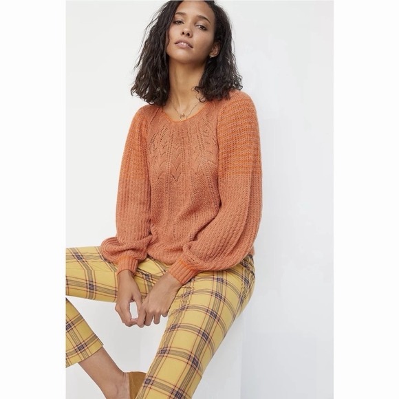 Anthropologie Maeve Lindsay Pointelle Orange Wool Alpaca Knit Sweater - Picture 2 of 8